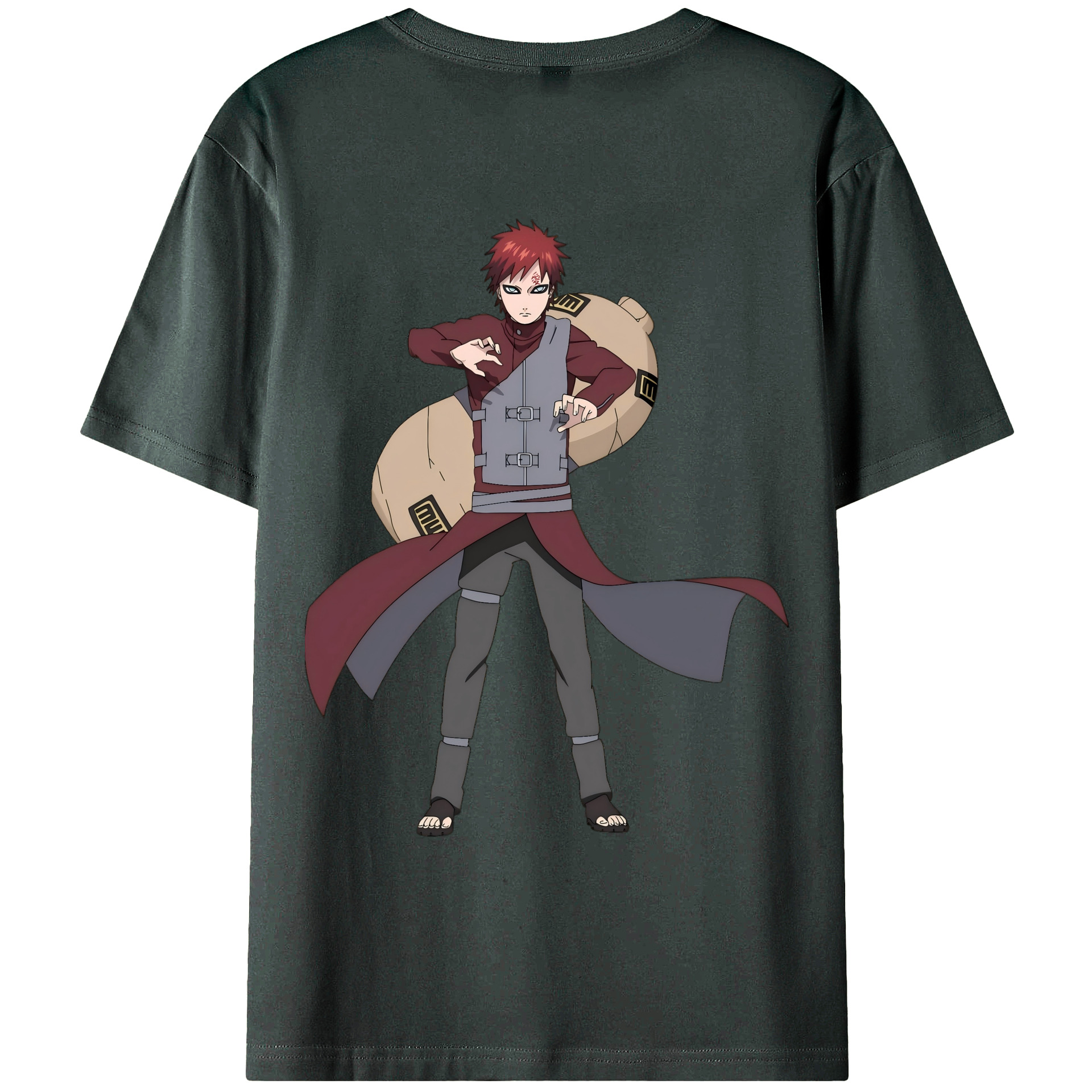 （画像用） NARUTO -ナルト- ガアラ Gaara 綿100％ メンズ半袖Tシャツ（バックプリント） 通気性